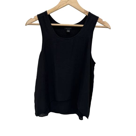 Ann Taylor Womens Black Sleeveless Layered Tank Blouse Rayon Size Small - Picture 1 of 9